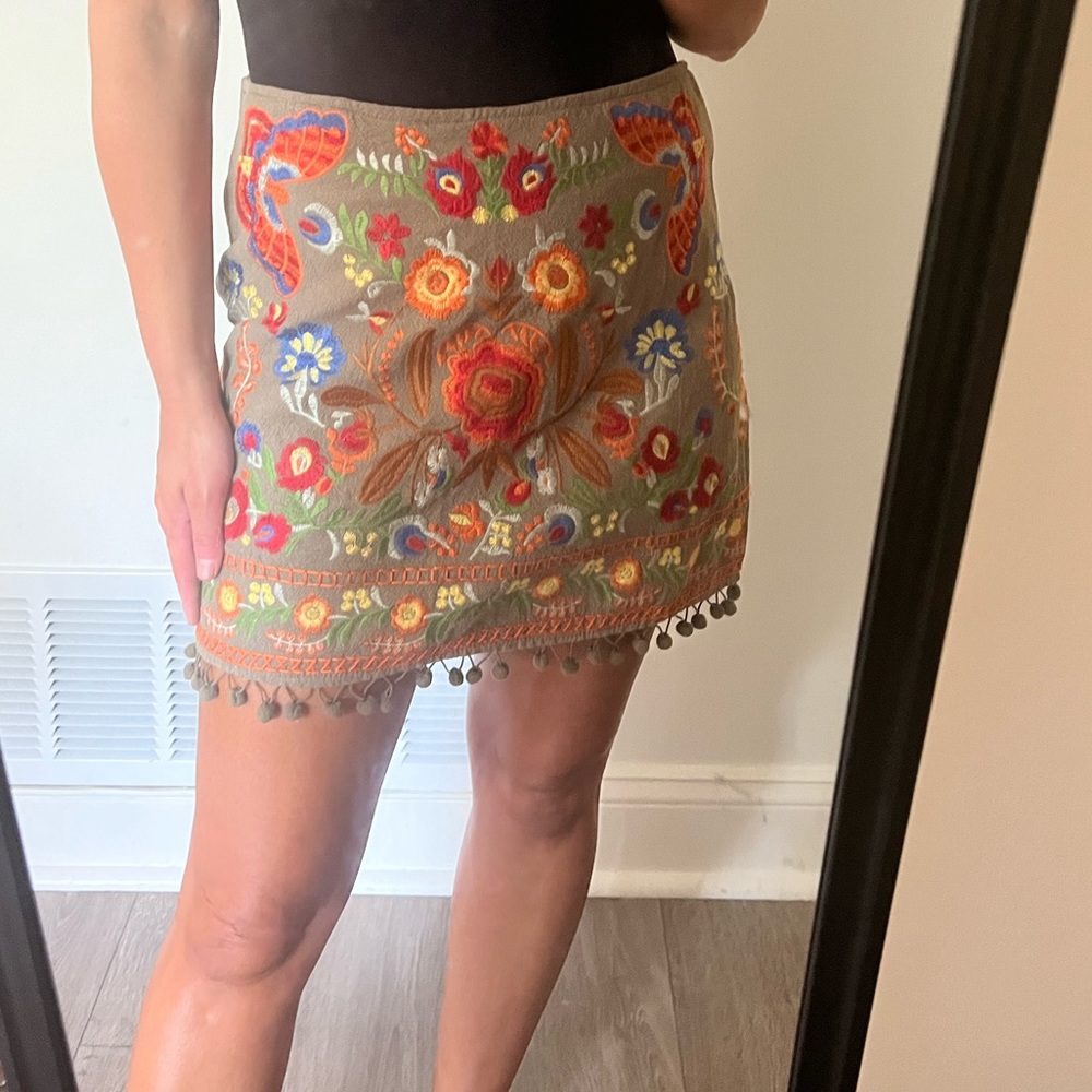 Olive Green Embroidered Skirt